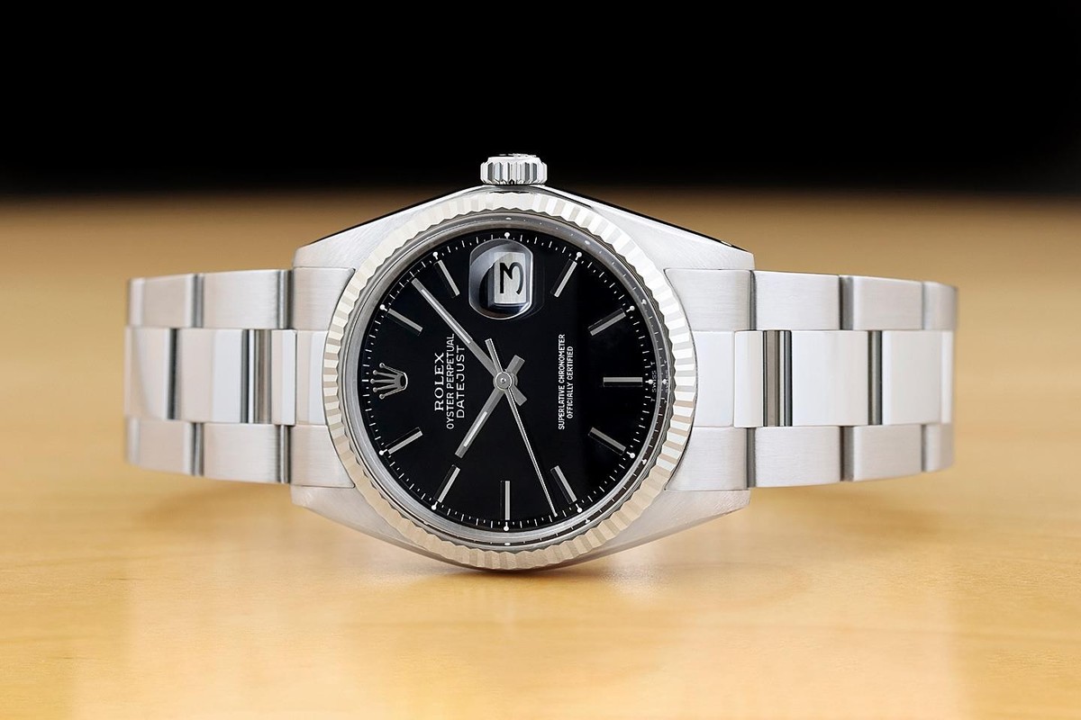 ROLEX DATEJUST 1601 BLACK DIAL 18K WHITE GOLD STAINLESS STEEL