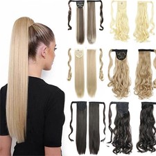 Long Straight Wrap Around Clip In Ponytail Hair Extension Heat Resistant Synthet
