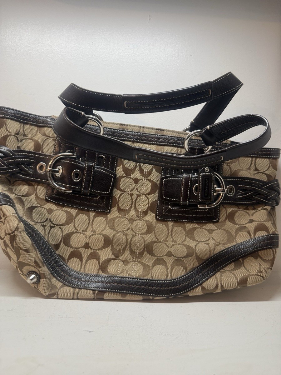 セール✨COACH soho signature handbag leather Vintage Coach Signature Soho Shoulder Hobo Bag Brown/Khaki