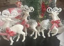 VTG 3 Flocked Deer with Decorating On Them. Made In Hong
