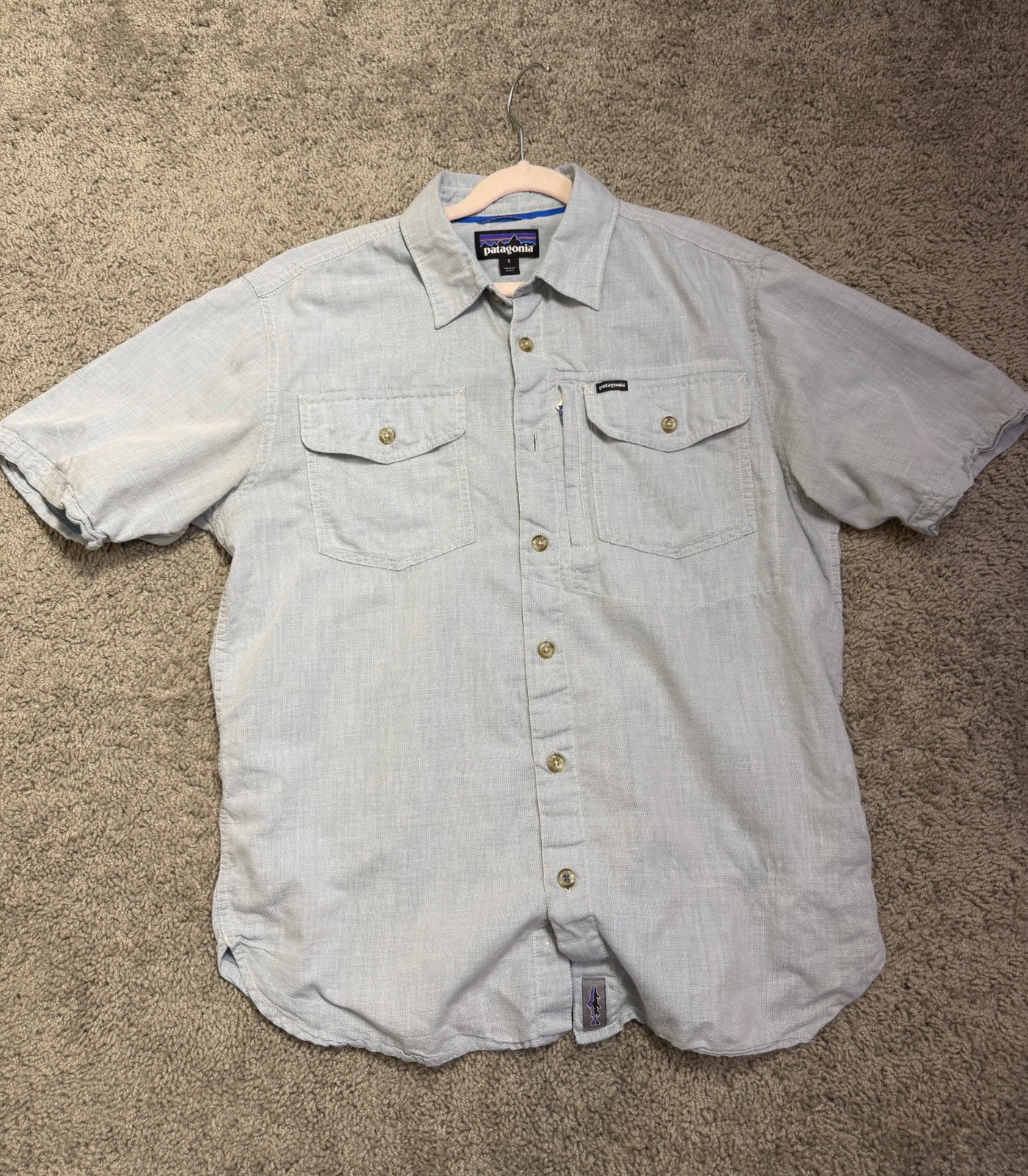 Patagonia Men's Short Sleeve Collared Shirt Blue, Button-Up, Size Small