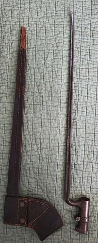 Vintage Civil War Era Bayonet with Leather Scabbard 21" Long antique