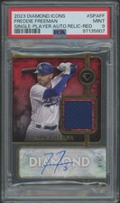 2023 Diamond Icons Freddie Freeman Red Single Player Jersey Auto #4/5 PSA 9