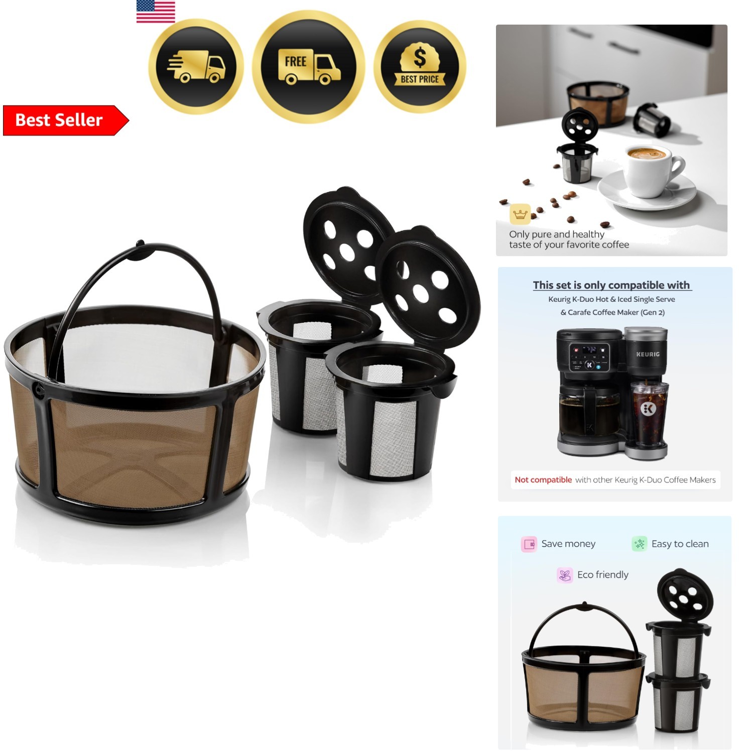 Reusable Coffee Filters K Cups Basket for Keurig K-Duo Hot Iced Coffee Maker