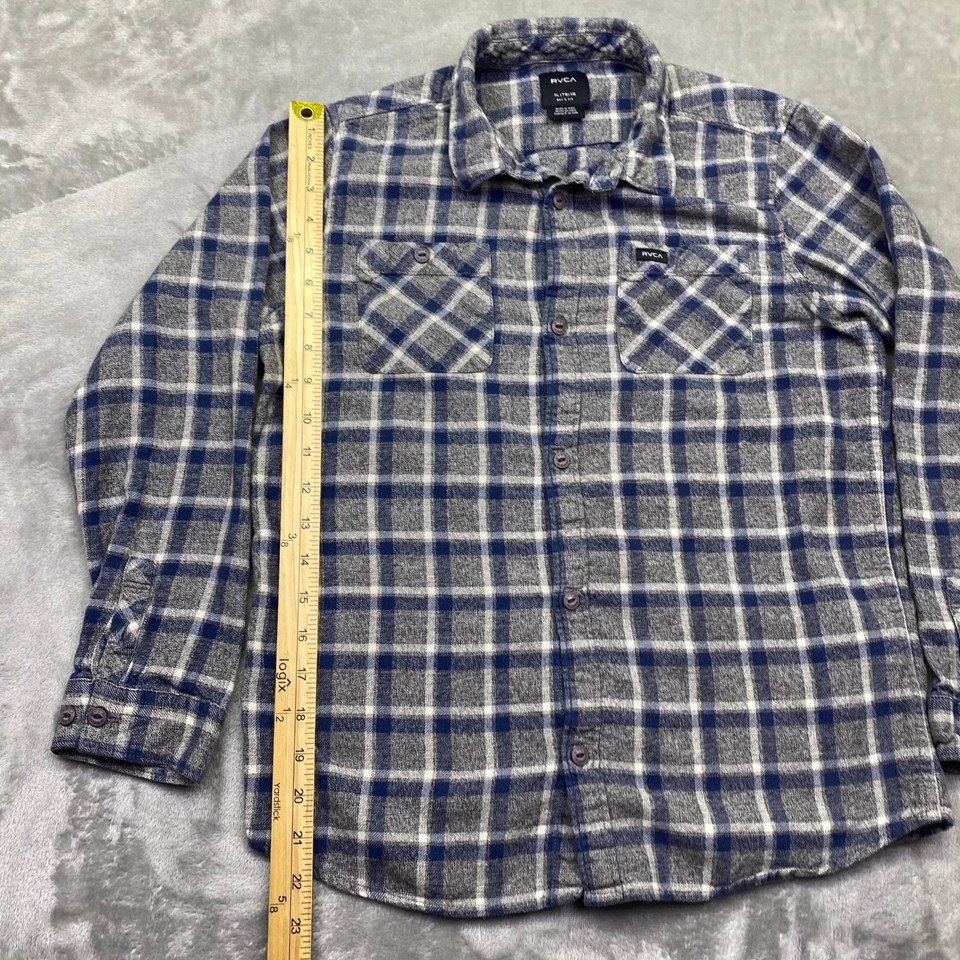 Camisa de franela a cuadros manga larga con botones informal talla XL occidental RVCA para niños Foto 2 de 4