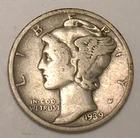 1939 D Mercury Winged Head Dime 10 Cents Silver Coin F+