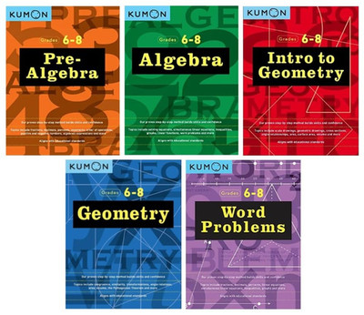 Kumon Middle School Math 5-Book Bundle Set - Pre Algebra, Algebra, Intro