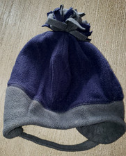 the CHILDRENS PLACE fleece WINTER HAT BOYS 2/4 years DARK BLUE GRAY chin strap