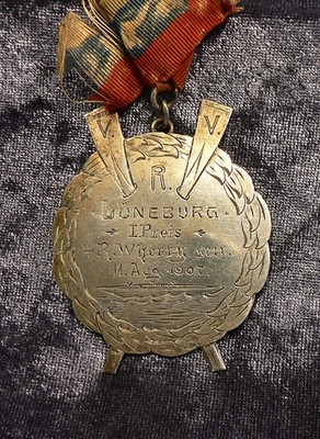 RUDERSPORT, LÜNEBURG 1907: I. Preis 4. R. WHERRY sen. 800 Silber-Med. Handarbeit