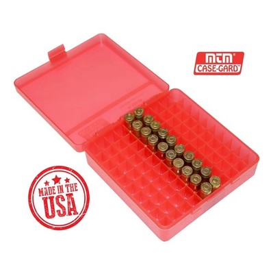 MTM Case-Gard P-100-45 100rd Ammo Box 45 ACP 10mm Clear Red Handgun Storage NEW