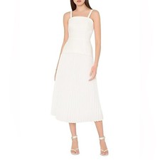 Milly Nala Poplin Pleated Combo Midi-dress br White, 8
