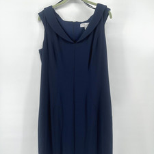 David Meister Dress Womens 12 Navy Sheath Sleeveless V Neck Career Office USA