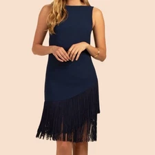 Trina Turk Alana navy swing size 6 mock pleat Elegant Navy Fringe Dress nwt
