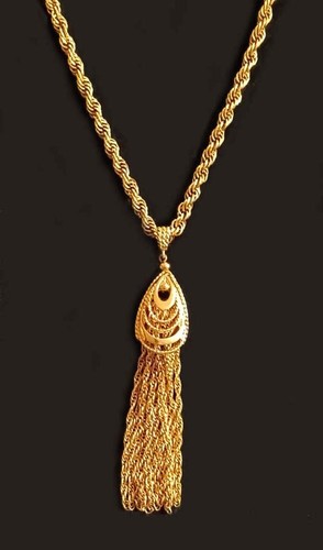 Vintage Gold Monet Tassel Runway Necklace Signed 29" Long Damita Line Book Piece
