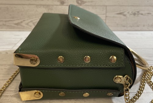 Handgefertigte grüne Leder Gold Akzente Kette Riemen Umhängetasche - Bild 3 von 10