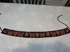 Vintage Hand Beaded Boho Tie Belt Butterfly Folk Festival Waist Sash