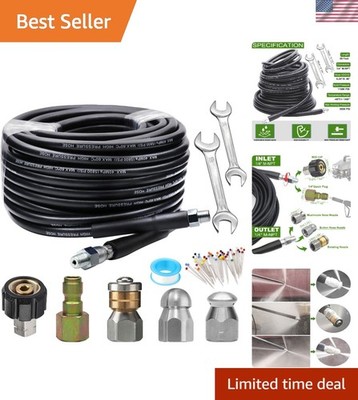 Durable 50FT Pressure Washer Sewer Jetter Kit - Rotating and Button Nose Nozzles