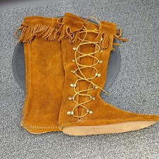 Minnetonka Women's Boots Moccasins Suede Lace Up Made in USA Brown Size 7 16.5