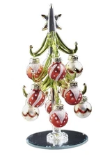 LSArts Glass Christmas Tree with Ornament Balls, Red, 6 Inch, In Gift Box NEW