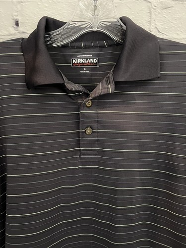 Kirkland Gray with Yellow/Blue/Purple Stripes STRETCH Polo EUC Men's Size Small - Picture 2 of 8