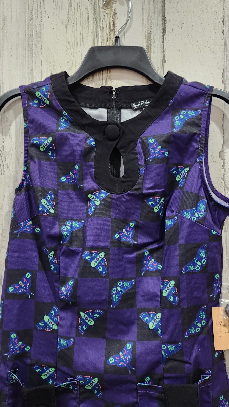 SMAK PARLOUR Death Head Moth 1960's Shift Dress Purple & Black Size SMALL**NWT**
