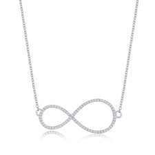 Sterling Silver, Infinity Design Diamond Necklace - 73 Stones 
