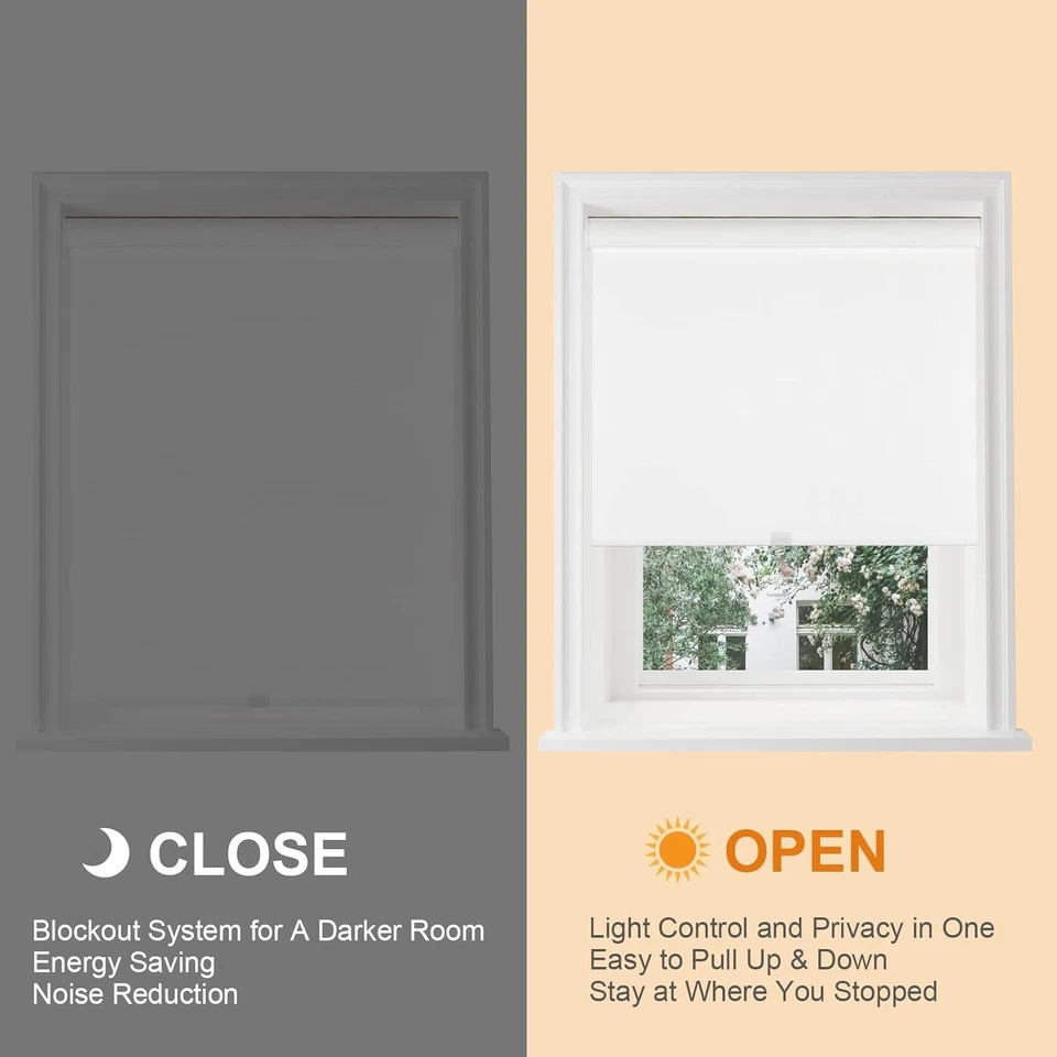 Clearance White Free-Stop Cordless 100% Blackout Roller Shades for Window Blinds - Image 2 of 4