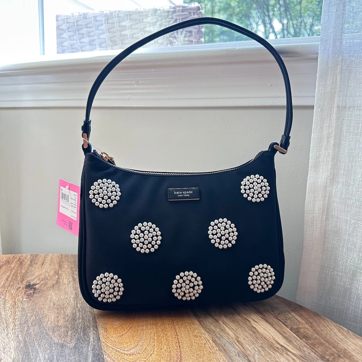 Sam Pearl Embellished Nylon Small Shoulder Bag