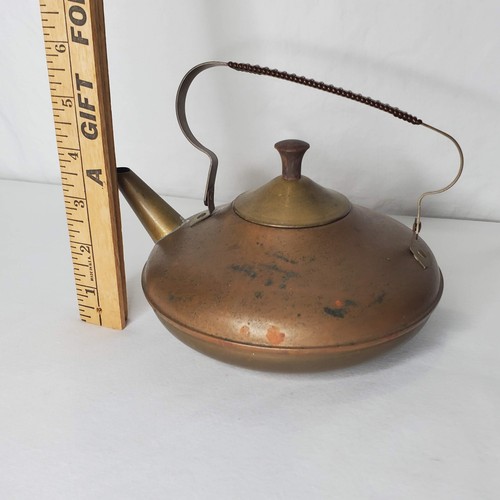 Vintage Teapot Kettle Copper Wrapped Handle Made In Holland Patina Mid Century  - Picture 13 of 14