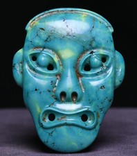 5CM Old Chinese Dynasty Natural Turquoise Carve People Face Head Mask YuBi