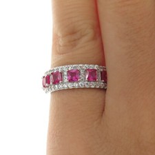 925 Sterling Silver Lab-Created Ruby  C Z Band Ring Size 5.25