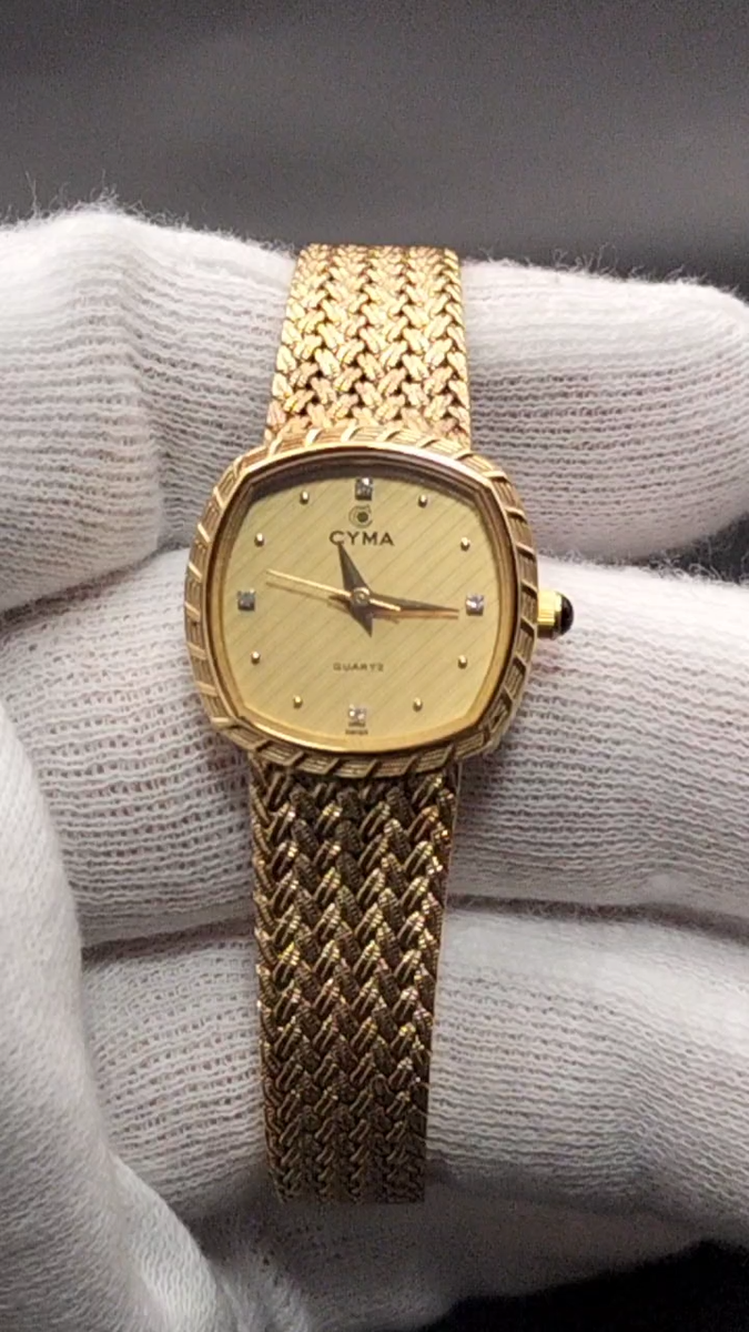 【稼働/良品】CYMA L616 クオーツ 石付 ゴールド レディース Excellent condition CYMA Square 616 Quartz Ladies Watch