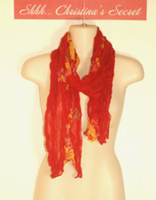 VINTAGE Scarf Long Red Tropical Flowers Viscose Yellow Pink Green VG  