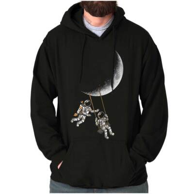 Outer Space Astronaut Crescent Moon Swing Hoodie Hooded Sweatshirt Men Women
