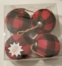 Buffalo Plaid Fabric Christmas Tree Ornaments 4pk. New