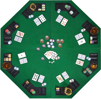 48'' 8-Player Foldable Poker Table Top, Casino Texas Hold'Em Layout, Portable Ant