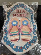 HELLO SUMMER Burlap Garden Flag w/Applique FLIP FLOPS - New w/o Tags - 12 x 18"