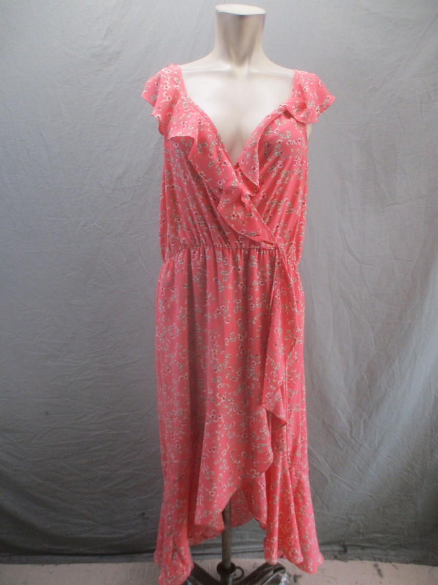 SOCIALITE Size XL Womens Floral Red Ruffle Stretch Waist Faux Wrap Dress 259