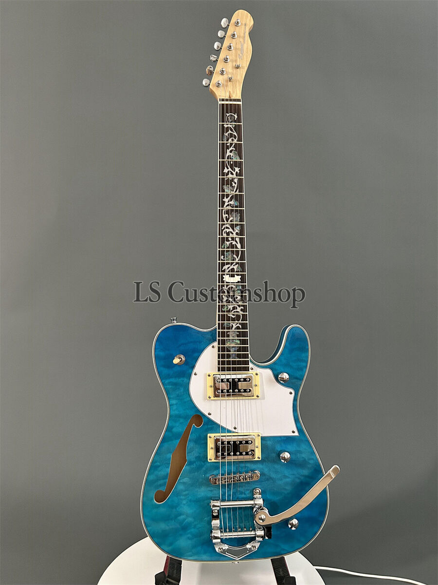 Blue Thinline TL Electric Guitar Quilted Maple Top Semi Blue Thinline TL Electric Guitar Quilted Maple Top Semi