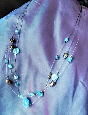 lia sophia BLUE LAGOON 3-strand polished silver wire floating blue cats eye - Image 1 of 2