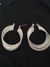 LARGE HOOP EARRINGS SILVER TONE TWISTED HOOP EARRINGS