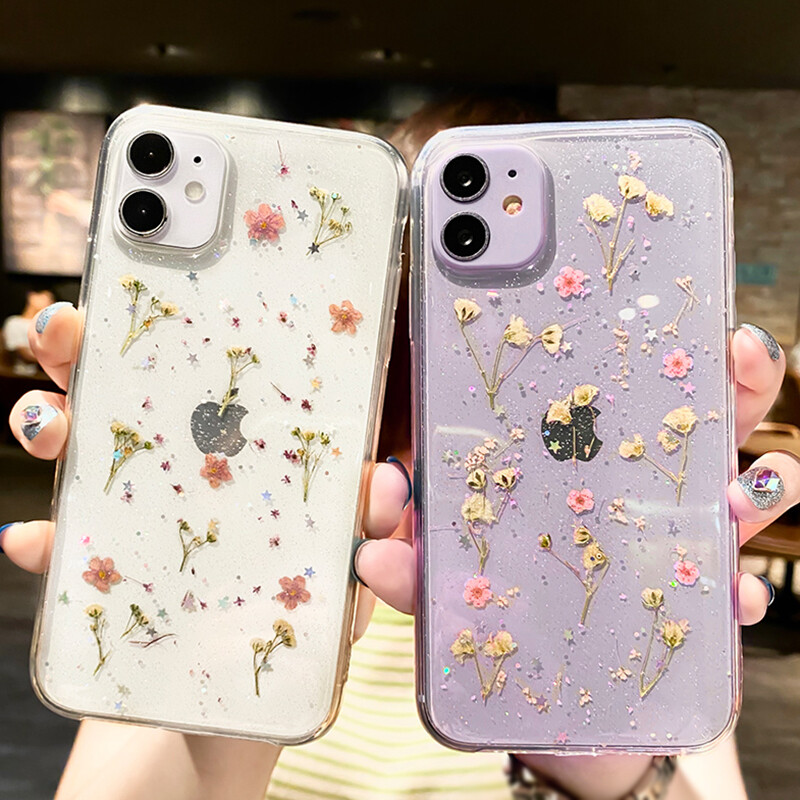 Glitter Real Dried Flower Clear Phone Cover for iPhone 17 16 15 Pro Max 14  13 12 | eBay