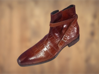 Handmade Mens Brown Alligators boots, Men brown crocodile embossed Jodhpurs boot