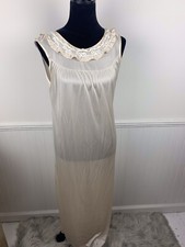 Vintage Ladies  Off White Nylon Sleeveless Nightgown With Lace Trim