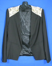 ENGLISH ROSE Rodeo BLACK CREPE JACKET Open-Front BLAZER Bling Beaded BEDAZZLED S