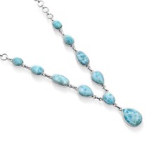 Natural Dominican Larimar Gemstone 925 Sterling Silver Drop Necklace Jewelry NEW