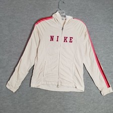 VINTAGE Nike Women Sweatshirt Small White Hoodie Full Zip Logo Spellout Y2K