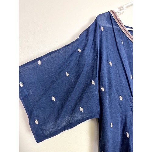 NWT Garnet Hill Blue Embroidered Cotton Cover Up Dress Swimsuit Cover Up OS - Picture 11 of 13