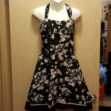 Halter Dress Pink White Flower Black Dress