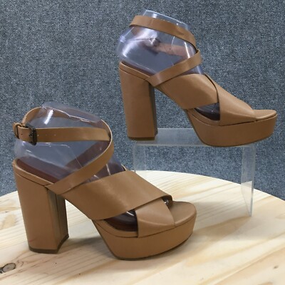 Indigo Sandals Womens M Ankle Straps Brown Leather Heeled Casual  Buckle